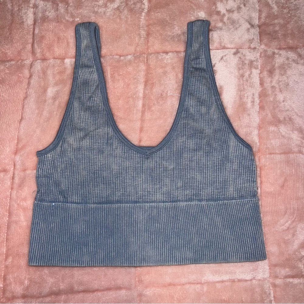 Blue Ribbed Crop Top
